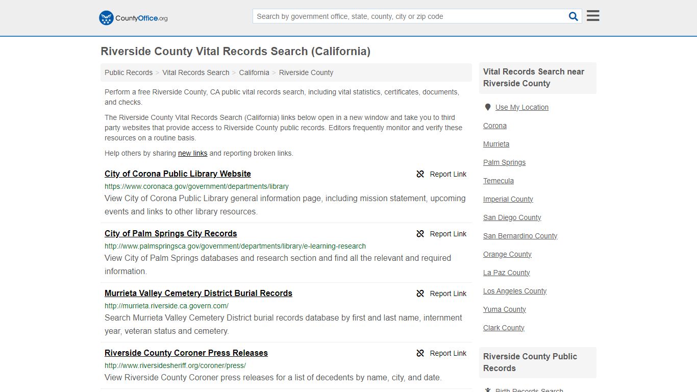 Vital Records Search - Riverside County, CA (Birth, Death, Marriage ...