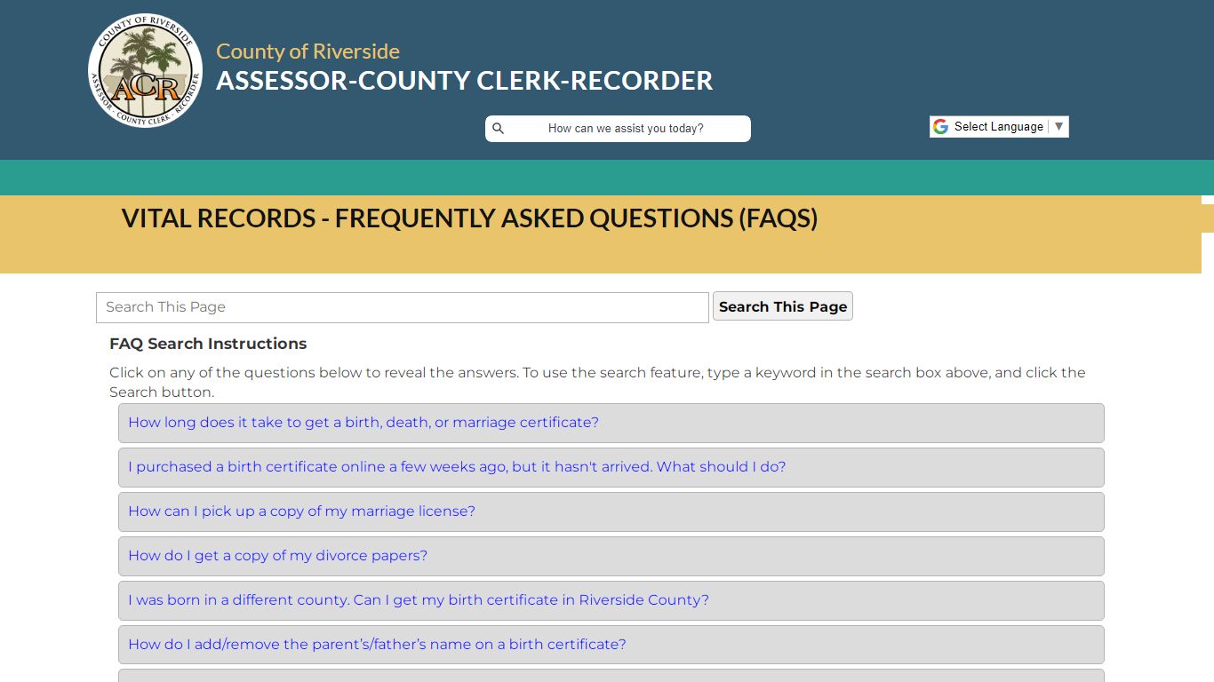 Riverside County Assessor - County Clerk - Recorder - Vital Records ...