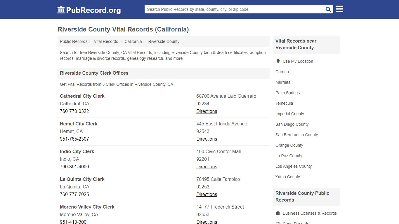 Riverside County Vital Records (California) - PubRecord.org